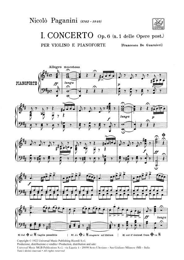 Concerto Per Violino N.1 In Re Op. 6 - housle a klavír